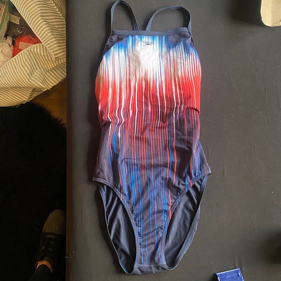 Speedo Red and Blue Striped Swimsuit - Picture 1 of 4